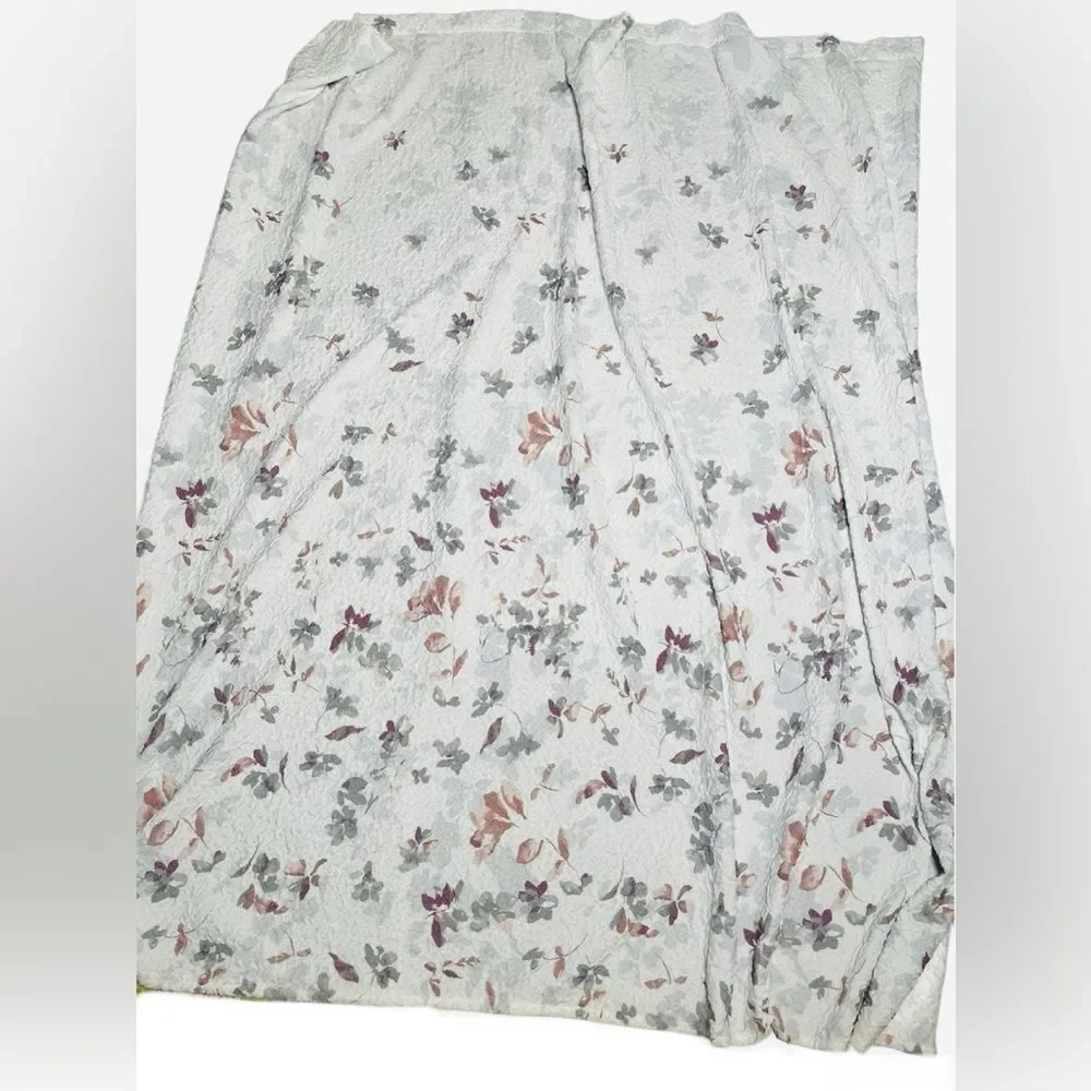 DKNY “Jasper” White Textured Fabric Shower Curtain w/Multicolor Floral Designs
